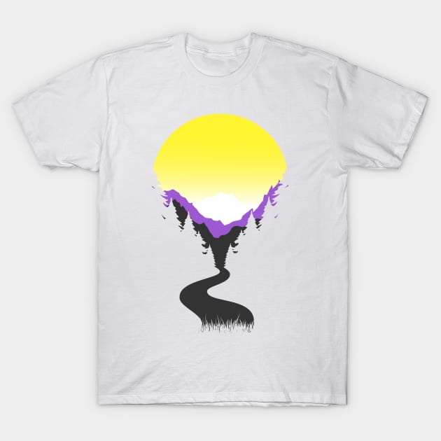 Nonbinary Enby Pride Art Sunset T-Shirt by Pridish